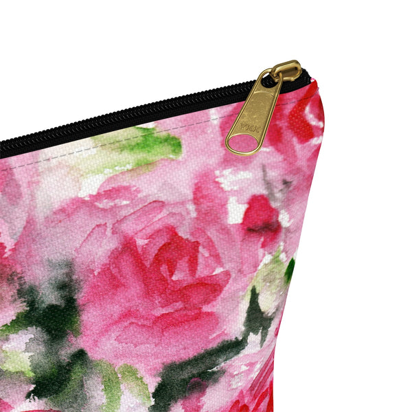 Rose Floral Print Accessory Pouch with T-bottom Makeup Bag - Made in USA-Accessory Pouch-Heidi Kimura Art LLC