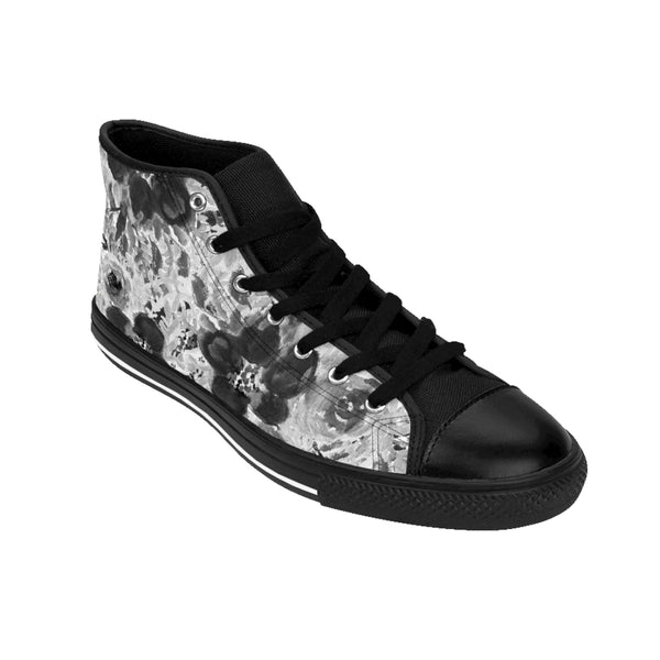Grey Floral Women's Sneakers, Flower Print Designer High-top Sneakers Tennis Shoes-Shoes-Printify-Heidi Kimura Art LLC