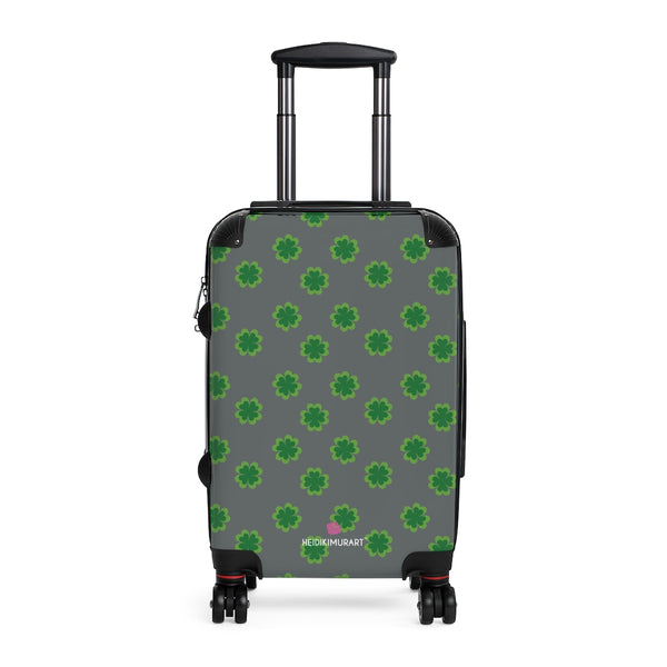 Grey Clover Print Suitcases, Irish Style St. Patrick's Day Designer Suitcase Luggage (Small, Medium, Large)