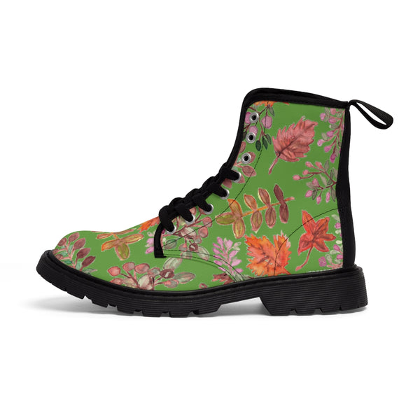 Green Fall Women's Boots, Fall Leaves Print Women's Boots, Best Winter Boots For Women (US Size 6.5-11)