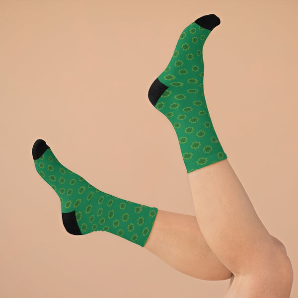 Dark Green St. Patrick's Day Clover Print Unisex One Size Premium Socks- Made in USA-Socks-One size-Heidi Kimura Art LLC