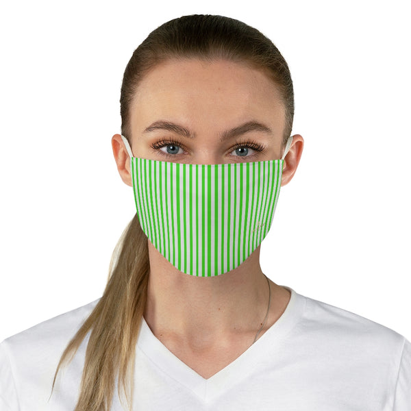 Green Striped Face Mask, Minimalist Fashion Face Mask For Men/ Women, Designer Premium Quality Modern Polyester Fashion 7.25" x 4.63" Fabric Non-Medical Reusable Washable Chic One-Size Face Mask With 2 Layers For Adults With Elastic Loops-Made in USA