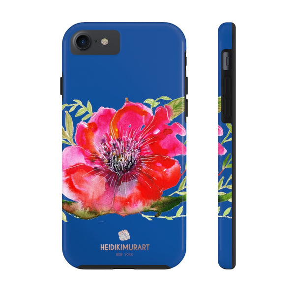 Blue Red Hibiscus Phone Case, Floral Print Flower Case Mate Tough Phone Cases-Made in USA - Heidikimurart Limited 