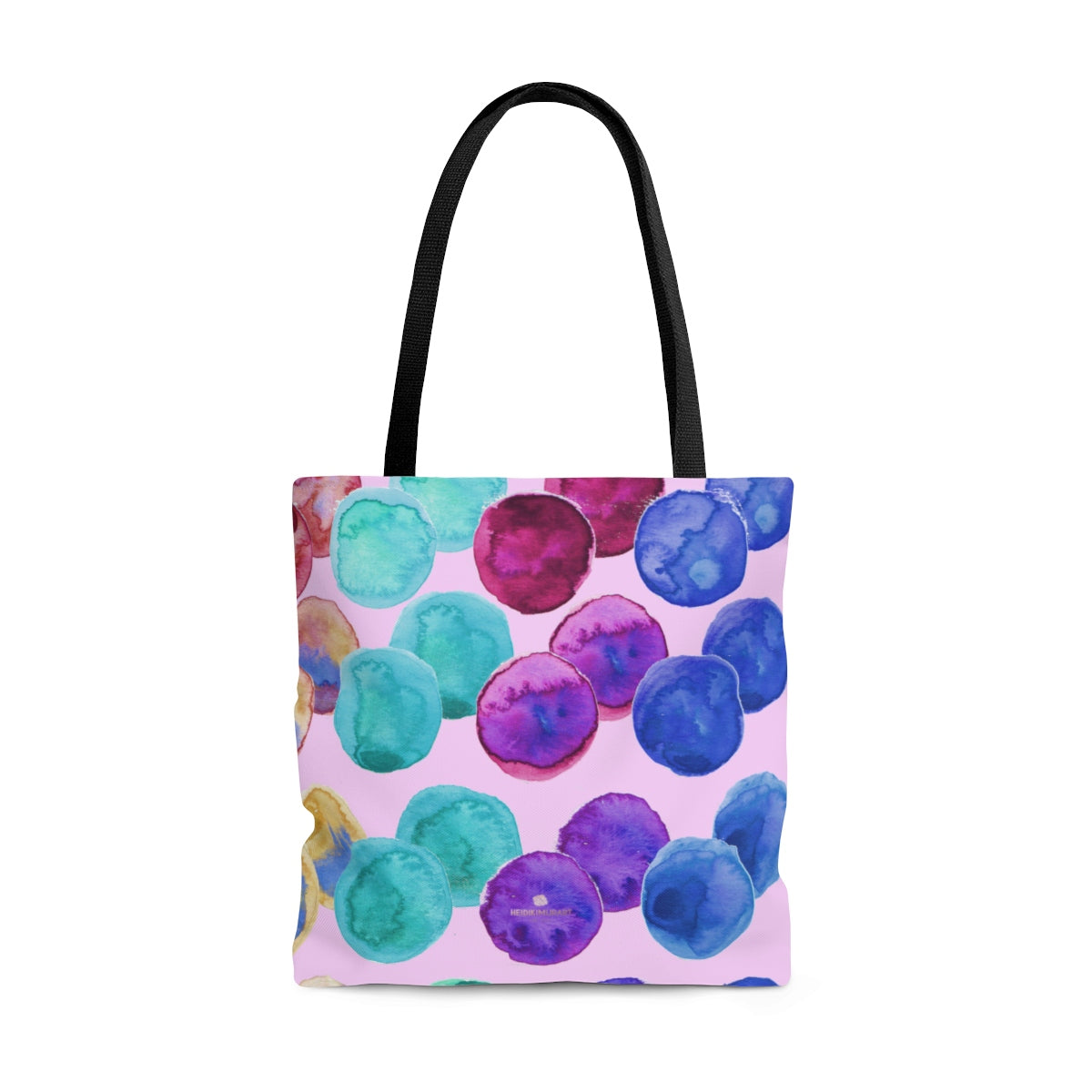 Light Pink Watercolor Colorful Polka Dots Print Women's Designer Tote Bag - Made in USA-Tote Bag-Large-Heidi Kimura Art LLC