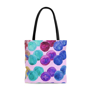 Light Pink Watercolor Colorful Polka Dots Print Women's Designer Tote Bag - Made in USA-Tote Bag-Large-Heidi Kimura Art LLC