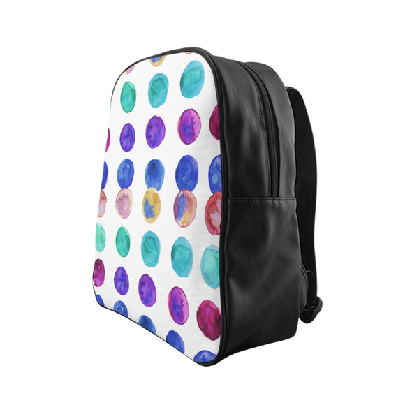 Cute Colorful Watercolor Blue Purple Green Polka Dots Print Designer School Backpack-Backpack-Heidi Kimura Art LLC