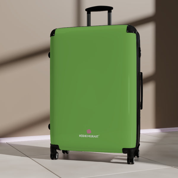 Green Solid Color Suitcases, Modern Simple Minimalist Designer Suitcase Luggage (Small, Medium, Large) Unique Cute Spacious Versatile and Lightweight Carry-On or Checked In Suitcase, Best Personal Superior Designer Adult's Travel Bag Custom Luggage - Gift For Him or Her - Made in USA/ UK