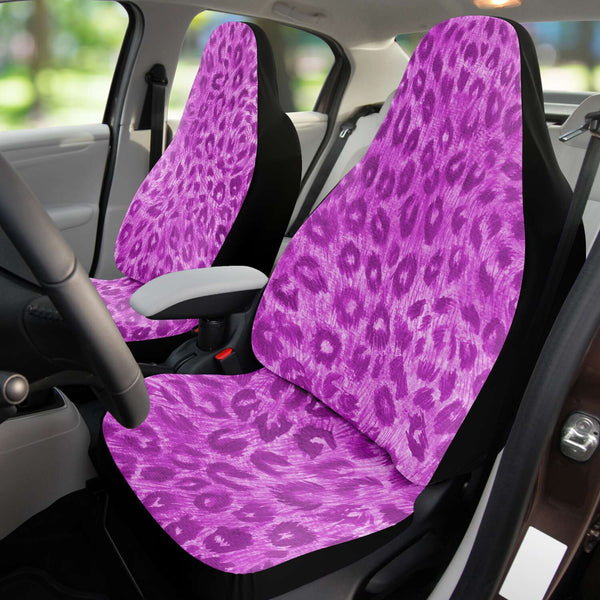 Pink Leopard Car Seat Cover, Purple Pink Leopard Animal Print Designer Essential Premium Quality Best Machine Washable Microfiber Luxury Car Seat Cover - 2 Pack For Your Car Seat Protection, Cart Seat Protectors, Car Seat Accessories, Pair of 2 Front Seat Covers, Custom Seat Covers