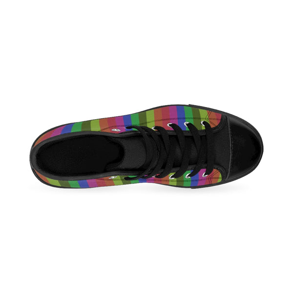 Rainbow Stripe Gay Pride Men's Nylon Canvas High-top Sneakers Shoes (US Size: 6-14)-Men's High Top Sneakers-Heidi Kimura Art LLC