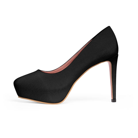 Classic Black Solid Color Print Luxury Essential Women's Platform Heels (US Size: 5-11)-4 inch Heels-US 7-Heidi Kimura Art LLC