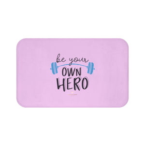 Light Pink "Be Your Own Hero" Inspirational Quote Microfiber Bath Mat- Printed in USA-Bath Mat-Large 34x21-Heidi Kimura Art LLC