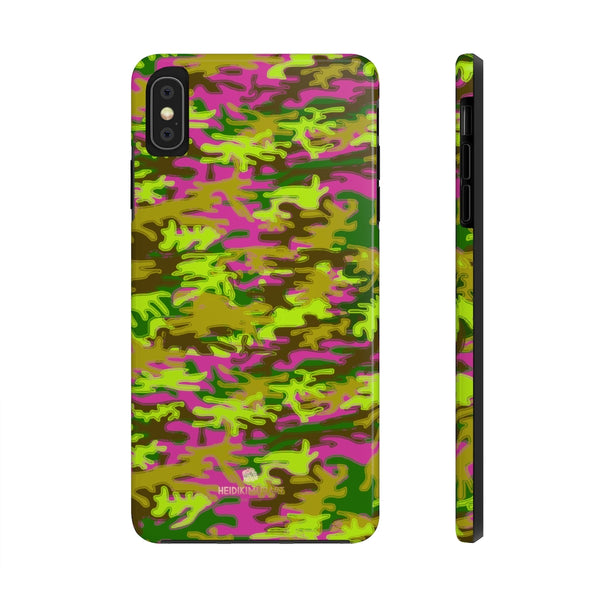 Hot Pink Green Camo iPhone Case, Case Mate Tough Samsung Galaxy Phone Cases-Phone Case-Printify-iPhone XS MAX-Heidi Kimura Art LLC