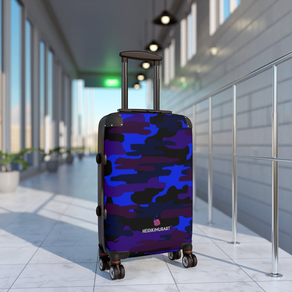 Blue Purple Camo Cabin Suitcase, Carry On Luggage With Inner
