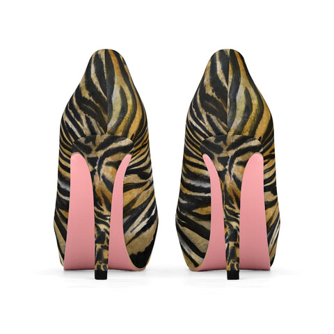 Brown Tiger Stripe Print High Heels, Women's 4" High Heels Pumps Shoes (US Size 5-11)-4 inch Heels-Heidi Kimura Art LLC