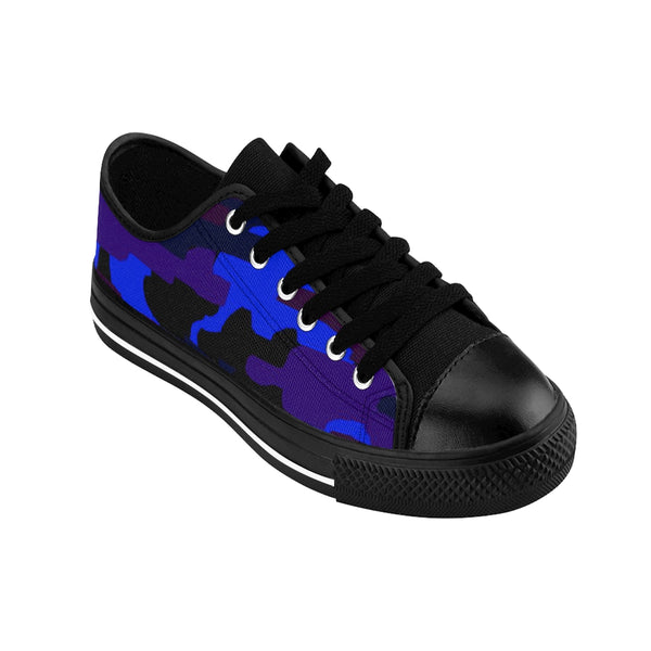 Blue Purple Camo Women's Sneakers, Army Military Camouflage Printed Fashion Canvas Tennis Shoes