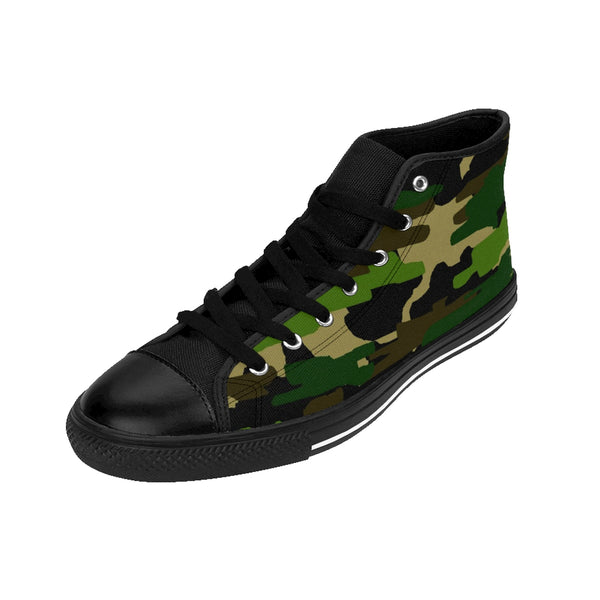 Military Army Green Camouflage Print Women's High Top Sneakers Running Shoes (US Size: 6-12)-Women's High Top Sneakers-Heidi Kimura Art LLC Green Camo Women's Sneakers, Military Army Green Camouflage Print Women's High Top Sneakers, Athletic Classic Running Shoes (US Size: 6-12)