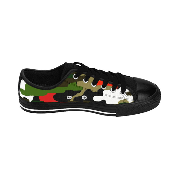 Green Camo Print Women's Sneakers, Green and Red Army Military Camouflage Printed Designer Best Fashion Low Top Canvas Lightweight Premium Quality Women's Sneakers (US Size: 6-12)