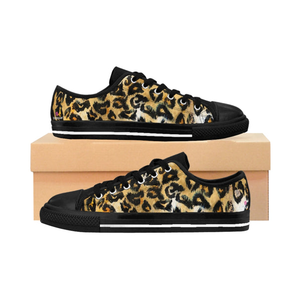 Brown Leopard Print Women's Sneakers, Brown Leopard Animal Print Fashion Tennis Canvas Shoes For Ladies