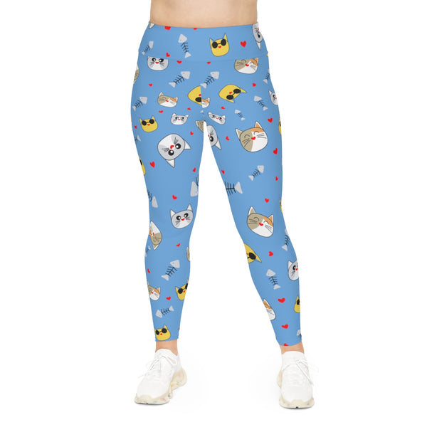 Blue Cat Lover's Tights, Best Designer Women's Plus Size Leggings