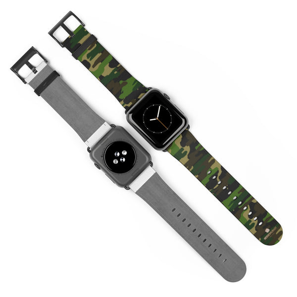 Dark Green Classic Camo Print 38mm/42mm Watch Band For Apple Watch- Made in USA-Watch Band-Heidi Kimura Art LLC