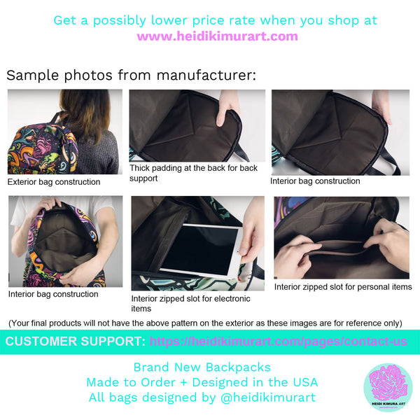 Blue Red Poppy Flower Floral Print Unisex Fabric Backpack School Bag w/ Laptop Slot-Backpack-One Size-Heidi Kimura Art LLC