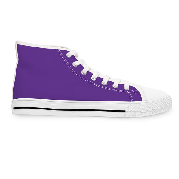 Dark Purple Ladies' High Tops, Solid Purple Color Best Women's High Top Sneakers Canvas Tennis Shoes