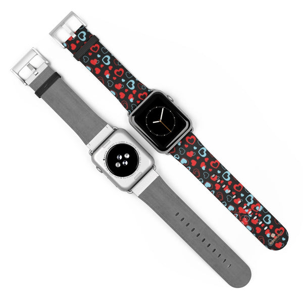 Black Red Hearts Shaped V Day 38mm/42mm Watch Band For Apple Watch- Made in USA-Watch Band-Heidi Kimura Art LLC