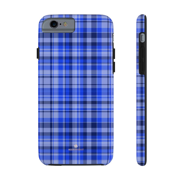Blue Plaid Phone Case, Tartan Print Case Mate Tough Phone Cases-Made in USA - Heidikimurart Limited 