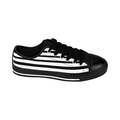 Black White Striped Women's Sneakers-Shoes-Printify-Heidi Kimura Art LLC Black White Striped Women's Sneakers, Women's Striped Sneakers, Classic Modern Stripes Low Tops, Designer Low Top Women's Sneakers Tennis Shoes (US Size: 6-12)