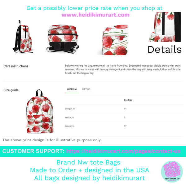 White Marble Print Designer Unisex Classic School Travel Backpack-Backpack-One Size-Heidi Kimura Art LLC