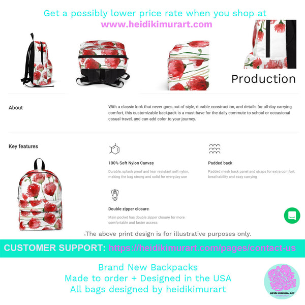 Yellow Red Poppy Flower Floral Print Designer Unisex Fabric Backpack School Bag With Laptop Slot-Backpack-One Size-Heidi Kimura Art LLC