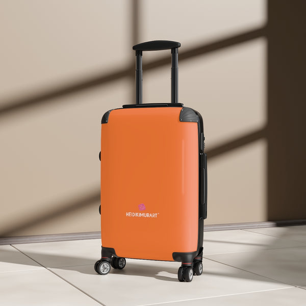 Bright Orange Color Cabin Suitcase, Carry On Polycarbonate Front and Hard-Shell Durable Small 1-Size Carry-on Luggage With 2 Inner Pockets & Built in Lock With 4 Wheel 360° Swivel and Adjustable Telescopic Handle - Made in USA/UK (Size: 13.3" x 22.4" x 9.05", Weight: 7.5 lb) Unique Cute Carry-On Best Personal Travel Bag Custom Luggage - Gift For Him or Her 