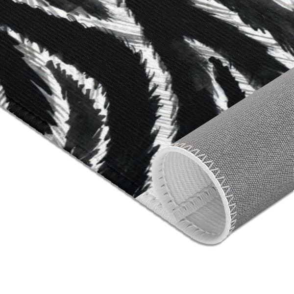 Chic White Black Zebra Animal Print Designer 24x36, 36x60, 48x72 inches Area Rugs-Area Rug-Heidi Kimura Art LLC