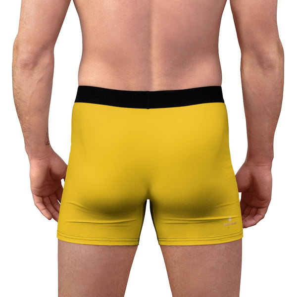 Men's Yellow Boxer Briefs, Modern Solid Color Minimalist Basic Sexy Underwear For Men-All Over Prints-Printify-L-Black Seams-Heidi Kimura Art LLC