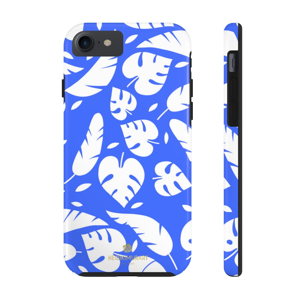 Blue White Modern Tropical Leaf Print Designer Case Mate Tough Phone Case-Made in USA - Heidikimurart Limited 