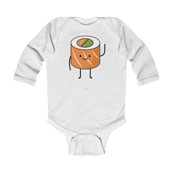 Salmon Sushi Lover Baby Boy or Girls Infant Kids Long Sleeve Bodysuit - Made in USA-Infant Long Sleeve Bodysuit-White-NB-Heidi Kimura Art LLC