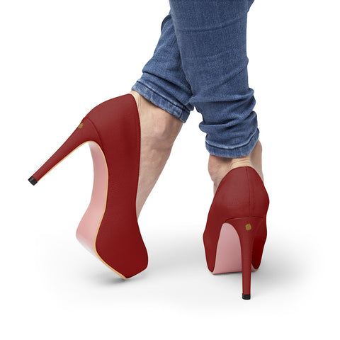 Burgundy Red Solid Color Print Luxury Essential Women's Platform Heels (US Size: 5-11)-4 inch Heels-US 7-Heidi Kimura Art LLC