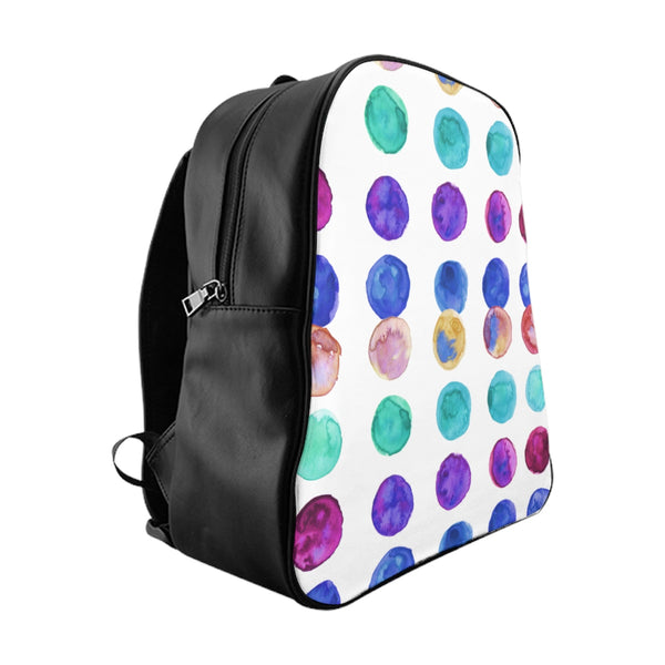 Cute Colorful Watercolor Blue Purple Green Polka Dots Print Designer School Backpack-Backpack-Large-Heidi Kimura Art LLC