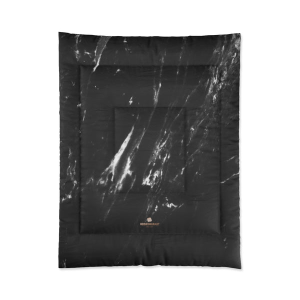 Black Marble Print Comforter, Luxury Best Comforter For King/Queen/Full/Twin Size Bed-Comforter-68x88-Heidi Kimura Art LLC