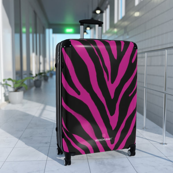 Hot Pink Zebra Print Suitcases, Animal Print Designer Suitcase Luggage (Small, Medium, Large) Unique Cute Spacious Versatile and Lightweight Carry-On or Checked In Suitcase, Best Personal Superior Designer Adult's Travel Bag Custom Luggage - Gift For Him or Her - Made in USA/ UK