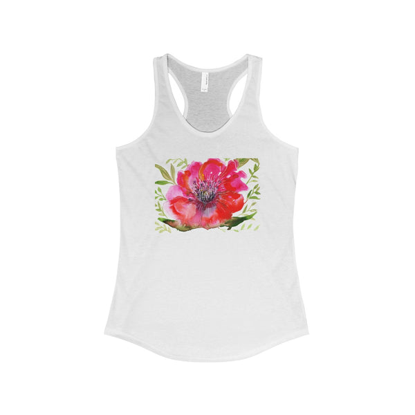 Red Designer Best Floral Women's Ideal Racerback Tank - Made in the USA-Tank Top-Solid White-XS-Heidi Kimura Art LLC