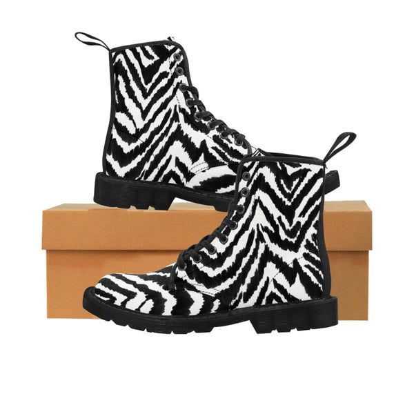 White Zebra Men's Boots, Wild Zebra Black White Animal Print Fashion Best Combat Work Hunting Boots For Men, Anti Heat + Moisture Designer Men's Winter Boots Hiking Shoes (US Size: 7-10.5)