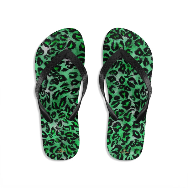 Green Leopard Animal Print Unisex Flip-Flops Pool Beach Sandals- Made in USA-Flip-Flops-Heidi Kimura Art LLC