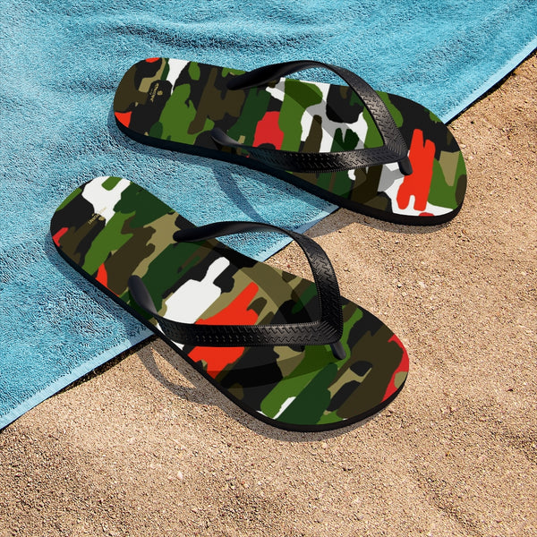 Green Red Camo Camouflage Military Print Unisex Flip-Flops Sandals- Made in USA-Flip-Flops-Heidi Kimura Art LLC