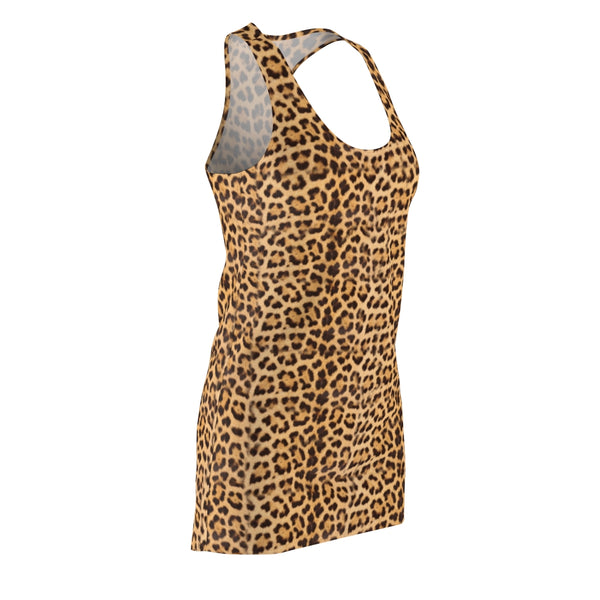 Brown Leopard Women's Racerback Dress, Animal Print Designer Dress For Ladies - Made in USA-All Over Prints-Printify-Heidi Kimura Art LLC