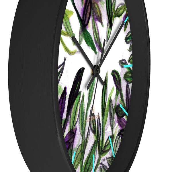 Green Purple Tropical Leaf Print Designer 10 in. Dia. Indoor Wall Clock- Made in USA-Wall Clock-Heidi Kimura Art LLC