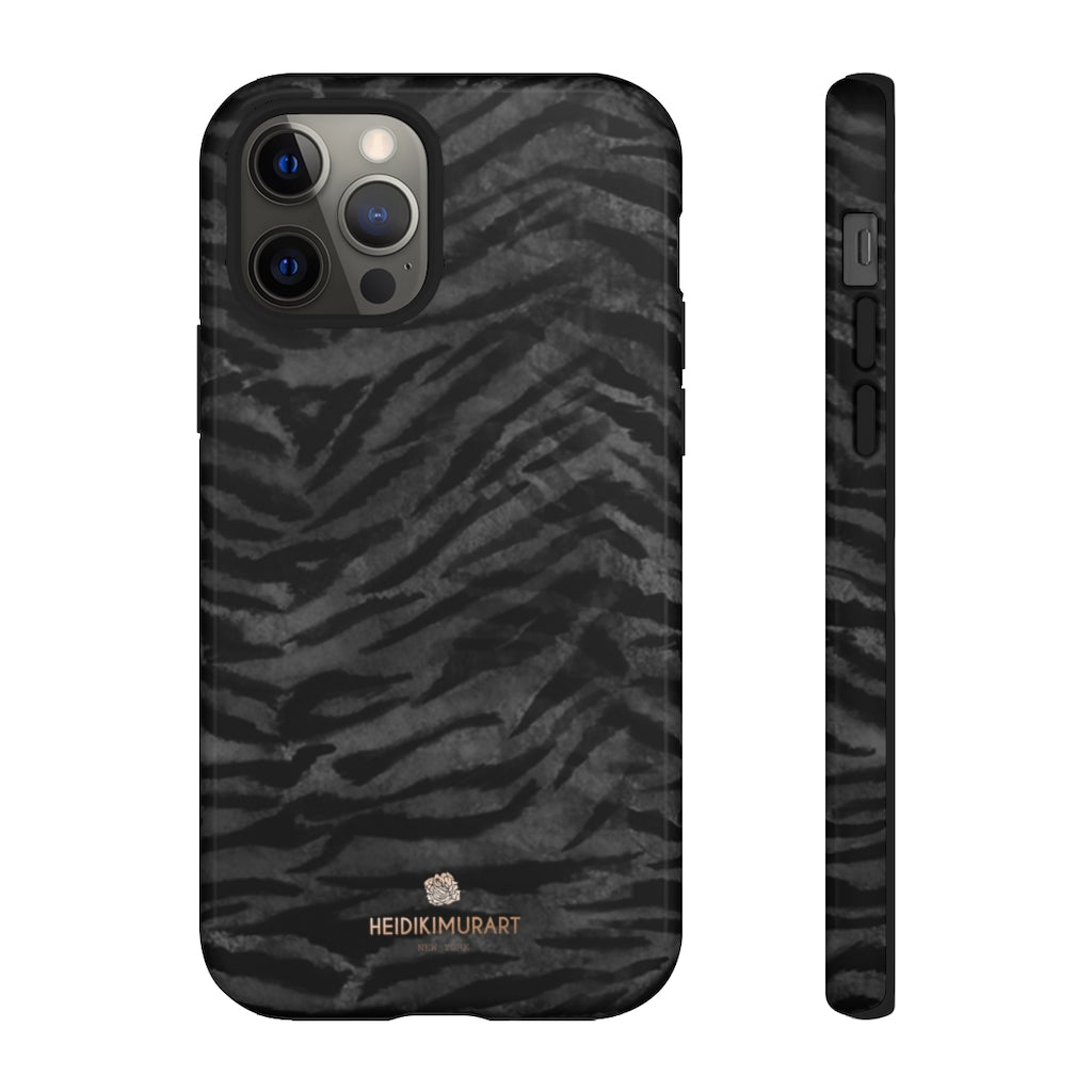 Black Tiger Striped Tough Cases, Animal Print Best Designer Phone Case-Made in USA-Phone Case-Printify-iPhone 12 Pro-Glossy-Heidi Kimura Art LLC