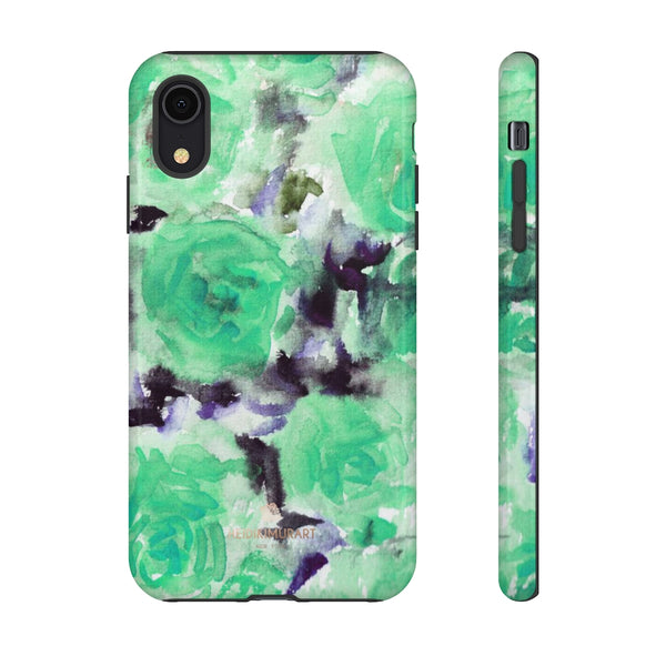 Turquoise Floral Print Tough Cases, Designer Phone Case-Made in USA-Phone Case-Printify-iPhone XR-Glossy-Heidi Kimura Art LLC