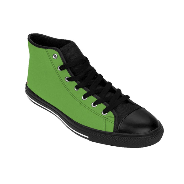 Fresh Green Men's Sneakers, Bright Green Solid Color Print Designer Men's Shoes, Men's High Top Sneakers US Size 6-14, Mens High Top Casual Shoes, Unique Fashion Tennis Shoes, Solid Color Sneakers, Mens Modern Footwear (US Size: 6-14)