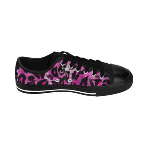 Pink Leopard Print Men's Sneakers, Animal Print Men's Low Top Canvas Fashion Shoes-Men's Low Top Sneakers-Black-US 9-Heidi Kimura Art LLC